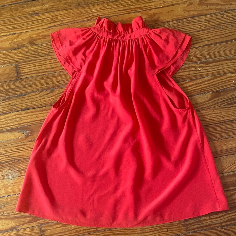 Sezane Silk Red Ruffled Button-Up Blouse - Picture 6 of 12